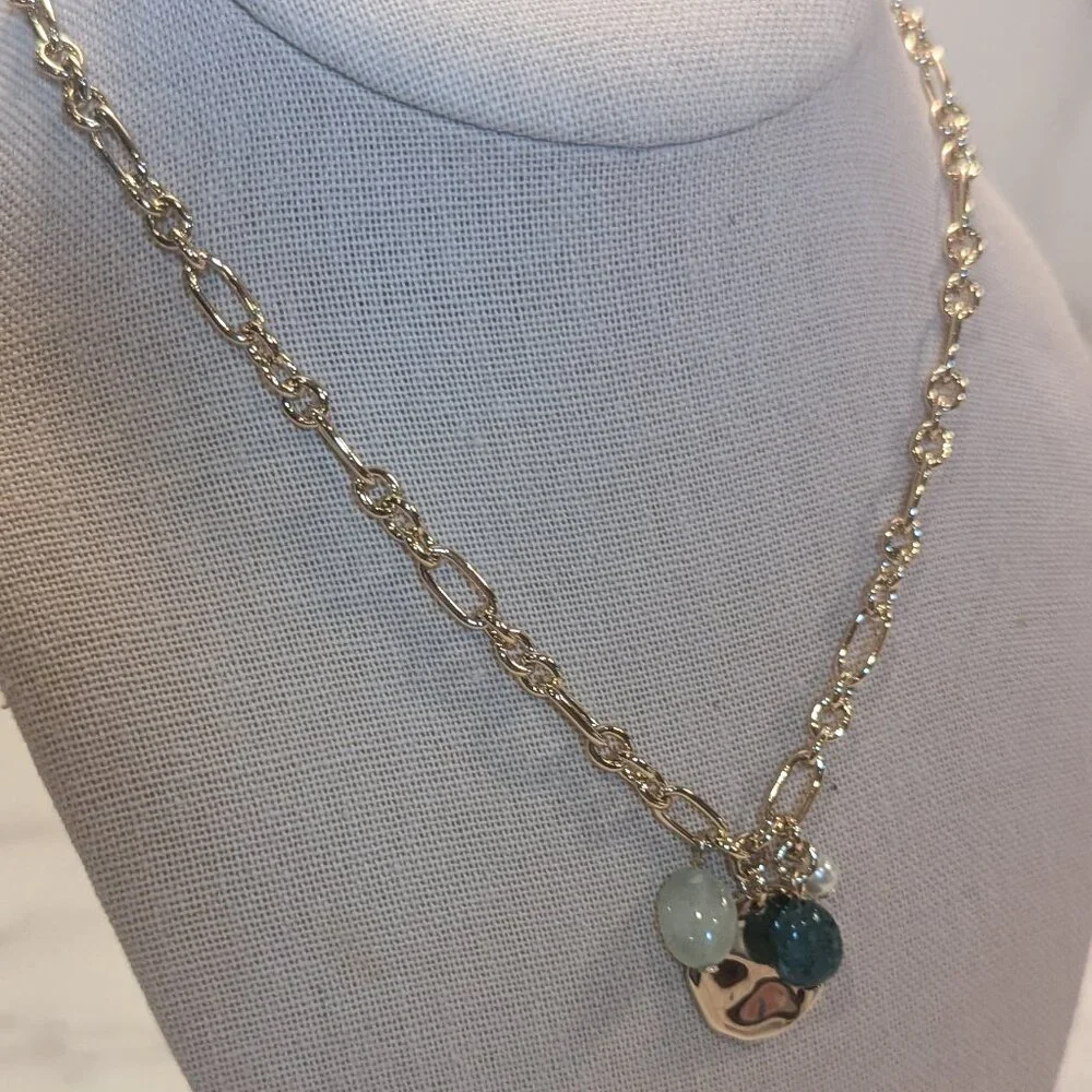 J.Crew Factory Gold Coin and Stone Pendant Necklace